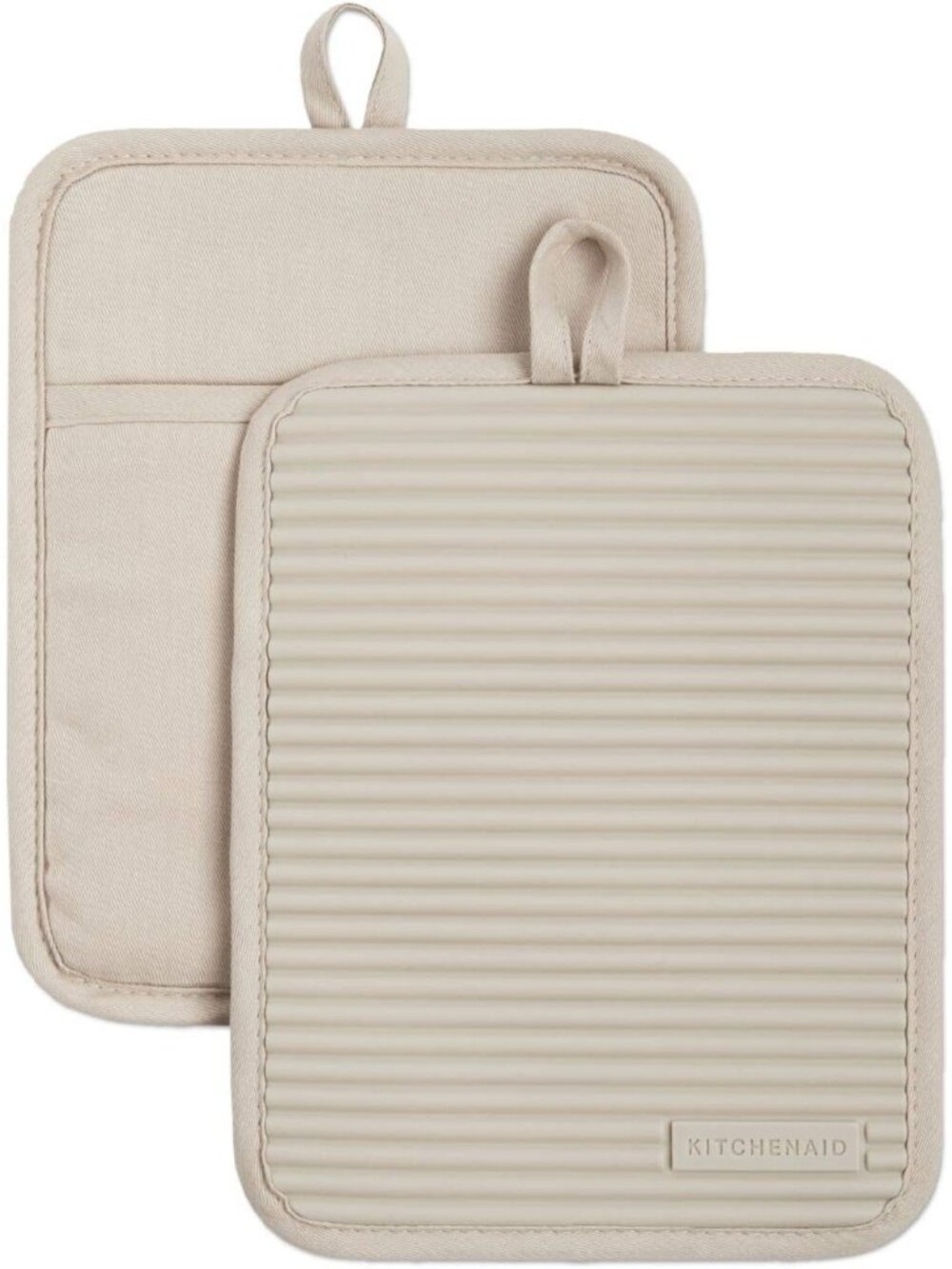 Ribbed Soft Silicone Pot Holder 2-Pack Set, Milkshake Tan, 7"x9"